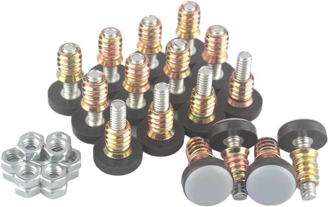 Furniture Leveler PTFE(Teflon) Bottom(20mm Base 1/4-20,16 Pack),Threaded Shank Adjust Pads,Table/Chair/Cabinet/Sofa Medium Adjustable Legs Leveling,Nuts Installation and Floor Protection