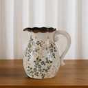 Vintage Green and Beige Vase with Handel,Retro Ice Cracked Ceramic Vases,Rustic Large Chinoiserie Floral Pitcher Vases for Living Room Bookshelf Home Office Dcor 8.2" (GB-03)