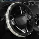 New Crystal Rhinestones Steering Wheel Cover for Women Girls Bling Diamond Leather Car Accessories Universal 15 Inch Wheel Protector(White)