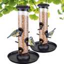 Bird Feeders for Outdoors Seed Catcher,6 Port Wild Bird Feeders with Tray,Bird Feeders for Outside Hanging for Cardinal 13 Inch,Black,Pack of 2