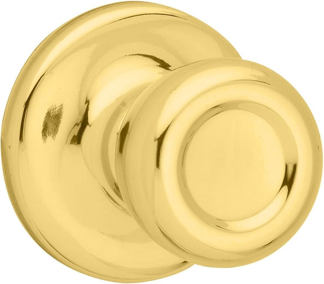 Kwikset Mobile Home Interior Passage Door Knob, Handle For Closet and Hallway Doors, Non-Locking Doorknob in Polished Brass (1 Count (Pack of 1))