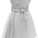 Floral Lace Strapless Bridesmaid Dresses Short Prom for Women Evening Slim Wedding (Larger Size Recommended) (Grey) Size 12