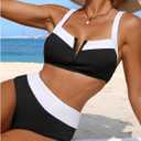 RoseSeek Women's 2 Piece Ribbed Knit Bikini Sets Cut Out Front Contrast Color Swimsuit Elegant Beachwear (M)
