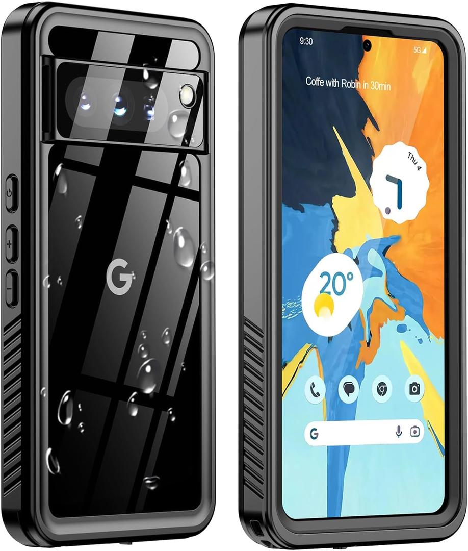 ANTSHARE Waterproof Case for Google Pixel 8 Pro, Built-in Screen Protector [16FT Military Dropproof][IP68 Underwater][Dropproof] Full Body Shockproof Protective Phone Case for Women Men, Black/ Clear