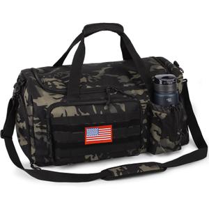 Tactical Gym Bag for Men, 40L Large Capacity Duffle Bags with Shoes Compartment, Sports Bag with wet compartment, Multi-functional Weekend Bags Suitable for Travel, Camping,hiking (Medium, Camo Black)