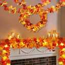 4 Pack Fall Decor Garland - Fall Thanksgiving Decorations for Home - 23.6Ft Maple Leaves Garland with Lights Battery Operated for Mantle Fireplace Table Indoor Outdoor Autumn Halloween Christmas Decor