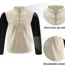 Men's Renaissance Costume, Pirate Shirt, Retro Lace-up Style for Medieval, Viking, Hippie and Halloween Cosplay (Beige, L)