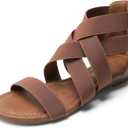 DREAM PAIRS Women's Elastic Ankle Strap Low Wedges Sandals (7, Dark Brown-elastic)