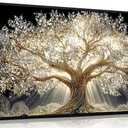KIRFOLUC Large Framed Textured Painting Tree of Life Wall Art, 48"L x 24"W