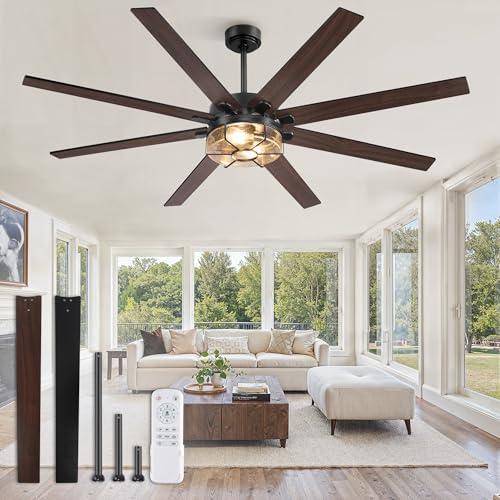 65 Inch Farmhouse Ceiling Fan with Lights & Remote Control, Quiet Reversible DC Motor, Wooden Blades, Seeded Glass Lampshade - Ideal for Bedroom, Living Room, Dining Room