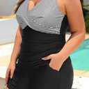 Plus Size Tankini Swimsuit Tummy Control Bathing Suit with Pockets Shorts (Black)