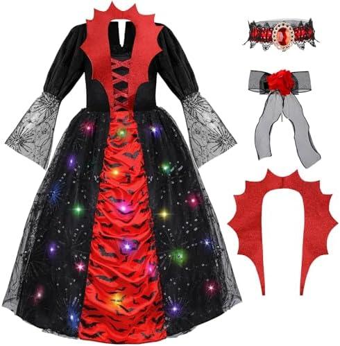 Meland Vampire Costume for Girls, Light up Halloween Costumes for Kids & Toodlers Aged 10-14 Years Old