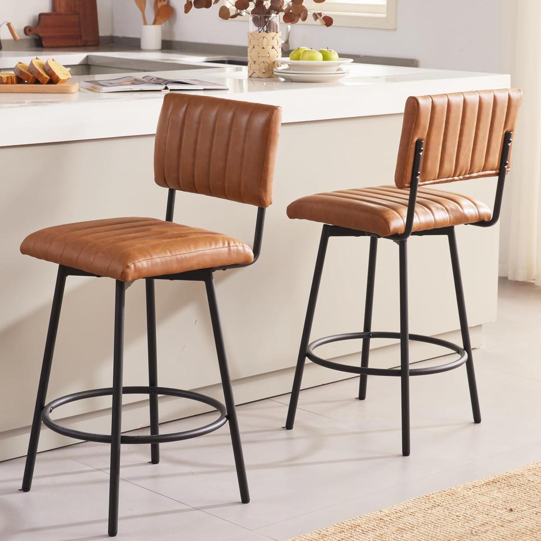 MILCIL Swivel Counter Height Bar Stools with Backs Set of 2 Farmhouse White, Size: 26'' x2