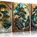 3pcs Green And Gold Landscape Canvas Wall Art Abstract Scape Pine Trees Wall Decor Pictures Modern 3d Visual Effects Posters Prints for Living Room Bedroom Office Home Decoration Prepare To Hang