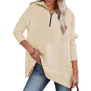 Dokotoo Women's Casual Oversized Half Zip Sweatshirts Long Sleeve Solid Color Pullover Jackets with Pockets (S)