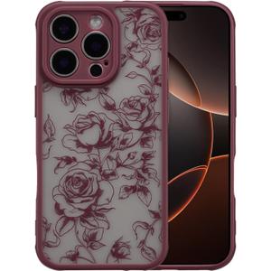 XIZYO for iPhone 15 Pro Max Case, Floral Flower Cute Aesthetic Case for Women Girls Rose Pattern Slim TPU Bumper Shockproof Protective Cover for iPhone 15 Pro Max 6.7 Inch, Branch Rose/Wine Red