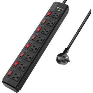8 Outlet Heavy Duty Power Strip with 8 Individual Switches,Moutable Metal Power Strip Surge Protector 1200 Joules,6FT 14AWG Extension Cord,15A 1800W 125V 60Hz (Black)