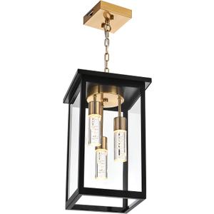 5CCT LED Large Outdoor Pendant Light Fixtures, 3-Light LED Integrated Bulbs Included Modern Outdoor Hanging Lighting Ceiling, Clear Glasss Outside Chandelier for Porch Gazebo Entryway