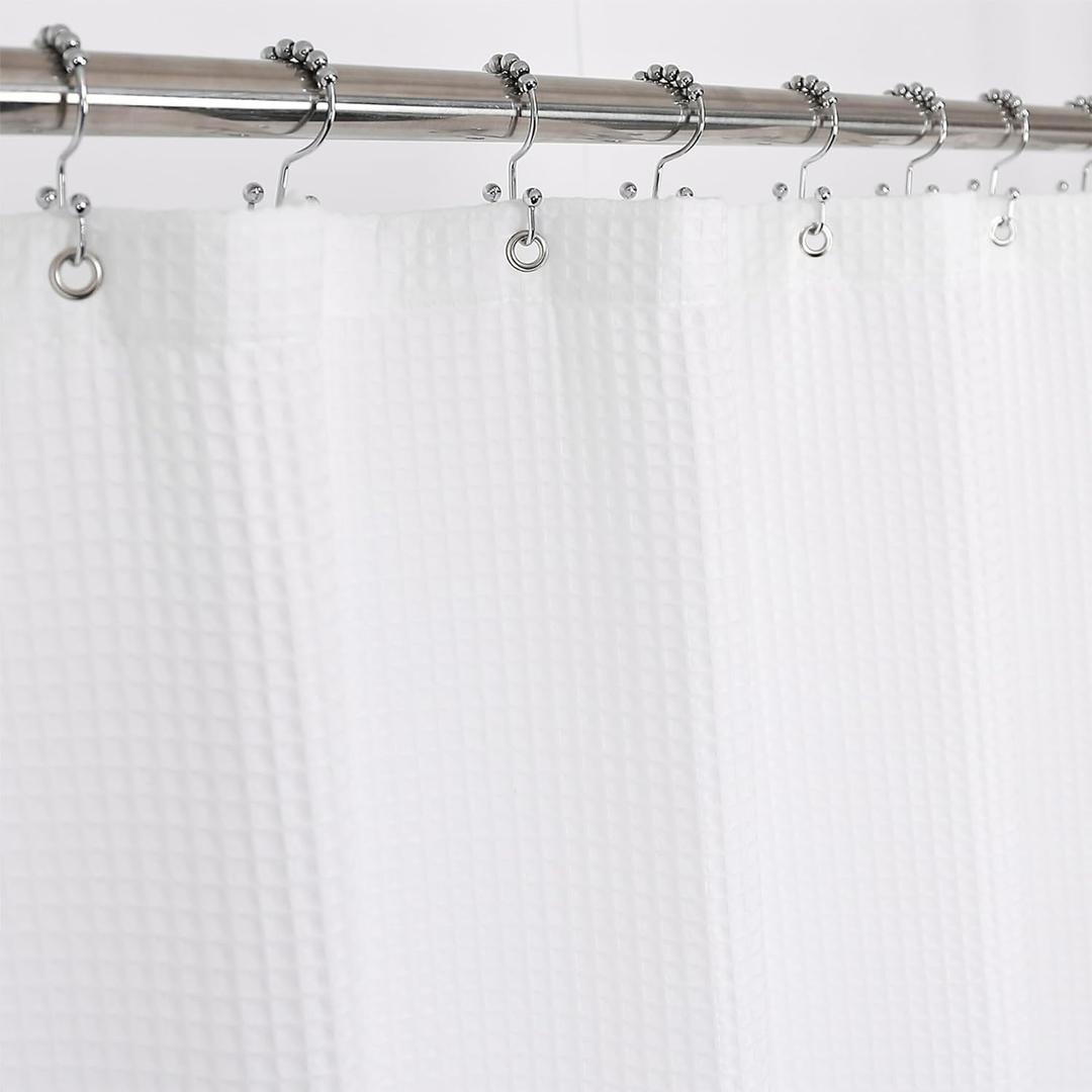 Barossa Design Cotton Blend Shower Curtain Honeycomb Waffle Weave, Soft & Hotel Spa, Washable, White, 72 x 72 inch