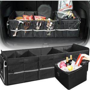 Front Trunk Organizer with Leakproof Cooler Bag for Tesla Model Y Model 3 2017-2025, Frunk Storage Collapsible Container Box Compatible with Front Rear Trunk Seats for Accessories, Black