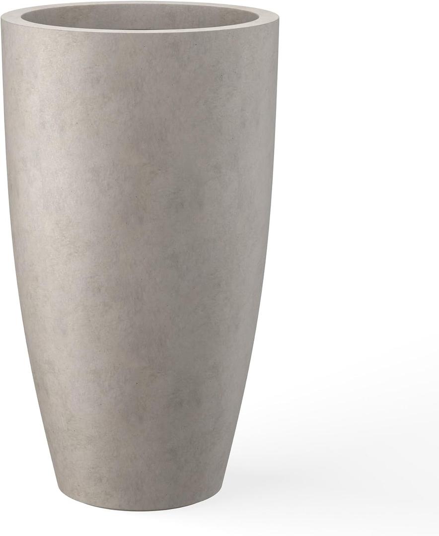 Kante 23.6" H Weathered Concrete Finish Concrete Tall Planters Large Outdoor Indoor Decorative Plant Pots with Drainage Hole and Rubber Plug, Modern Tapered Style for Home and Garden