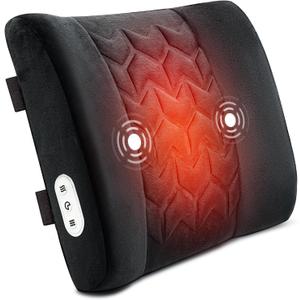 CILI Lumbar Support Pillow for Office Chair, Heated Back Support Pillow with Vibration, Back Massager for Chair, Back Rest Cushion Pillow for Desk Chair Sofa, Gifts for Mom Dad Women Men (Black)