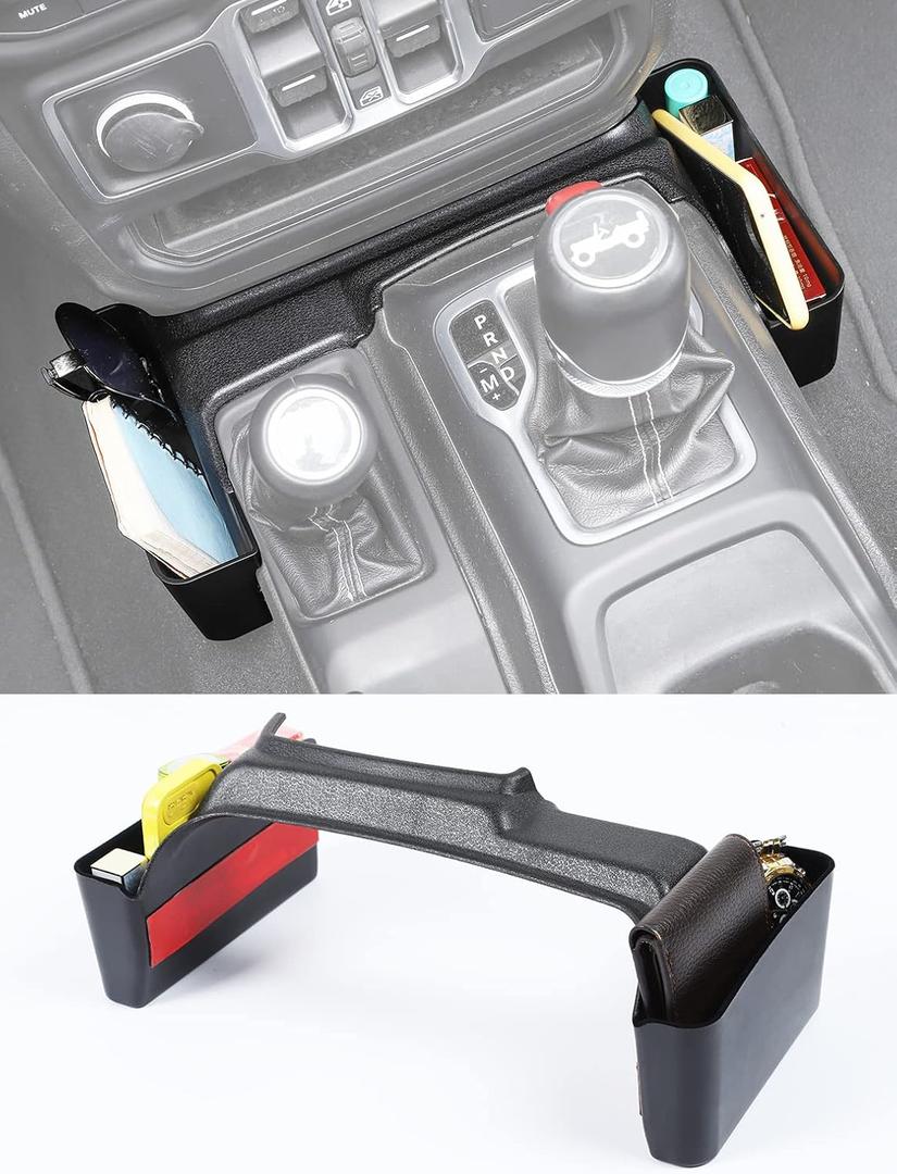 Savadicar GT-2 Shifter Storage Box with Microfibers, Gear Shift Side Tray, Center Console Organizer for 2018-2025 Jeep Wrangler JL JLU 4XE & Gladiator JT, Interior Accessories, Black, 1 PC