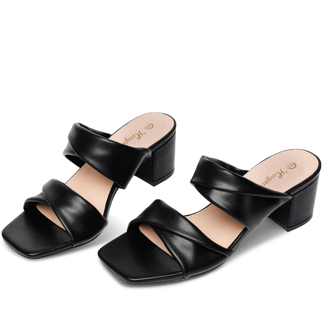 Summer Sandals for Women - 2 Inch Heeled, Chunky, Block Heel, Open Toe, Soft Straps, Comfortable, Casual, Walking Sandals - Black, Size 6