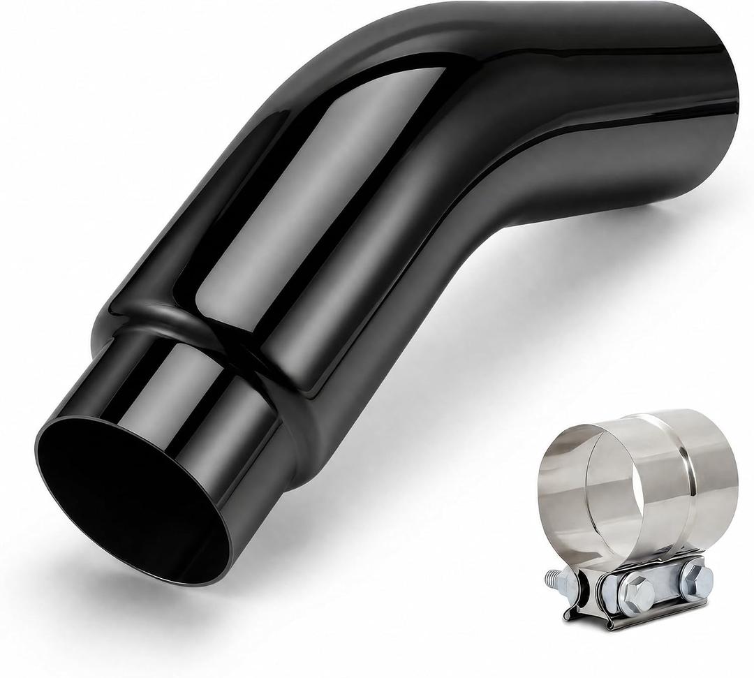 Universal 5 to 6 Inch Exhaust Elbow with Clamp - Black Powder Coated Diesel Exhaust Tip, 5" Inlet 6" Outlet, Fits Pickup Trucks, Cars & Diesel