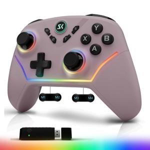 Wireless PC Controller with Hall Effect Joysticks & Triggers, 1000Hz Polling Rate, Trigger Locks, Bluetooth Pro Gaming Controller for PC/Steam/Luna/Tesla - 4 Macros and Turbo, Dynamic RGB, Pink