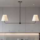 Mid-Century Modern 2-Light Linear Chandelier, Natural Conical Ivory Pleated Linen Hanging Light with Matte Black Frame, Elegant Light Fixture for Dining Room, Kitchen