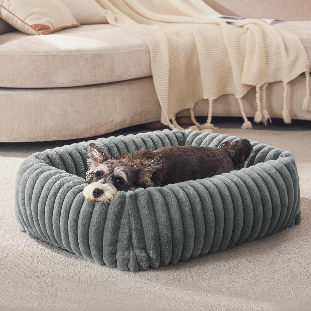 FURTIME Dog Bed for Small Dogs, Washable Orthopedic Dog Bed with Removable Cover, Rectangle Soft Calming Sleeping Puppy Bed Durable Pet Cuddler with Anti-Slip Bottom, Grey, S (20"x19"x6")