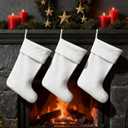 SevenFish 3 Pack White Christmas Stockings 18 Inch Soft Plush Xmas Stocking for Christmas Holiday Xmas Gift Hanging Fireplace Decorations