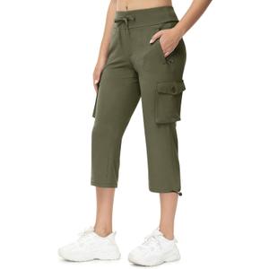 TBMPOY Womens Capri Lightweight Cargo Hiking Quick Dry Pants Stretch Pockets Cropped Casual Summer Travel Outdoor (Green, XL)