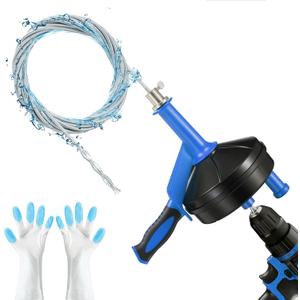 Drain Auger, Clog Remover with Drill Adapter, 25 Feet Flexible Plumbing Snake Use Manually or Powered for Kitchen, Bathroom and Shower Sink, Comes with Gloves (Blue)