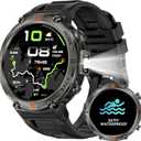 Military Smart Watch for Men GPS Watch with Flashlight Compass 3ATM Waterproof Rugged Tactical Smartwatch Bluetooth Calling 1.45'' HD Sports Watch Fitness Watch Compatible with iPhone Samsung (BK)