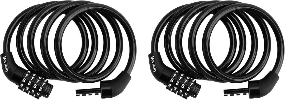 Bike Cable Lock,2Pack,4-Digit,4ft Long Resettable Combination High Security Bicycle Lock for Scooter, Vinyl-Coated Anti-Theft 5/16 in Diameter