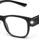 SKYWAY Reading Glasses Lighted Rechargeable Bright LED Readers with Lights Eyewear Clear Vision Unisex (Square-black)