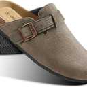 KEMISANT Women Clogs Comfortable Mules Clogs Sandals Slippers Men Women-Suede Upper Cushioned Cork-Footbed (7 Women/5 Men, Taupe4876)