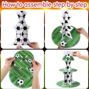 Cupcake Topper Soccer Ball - 3 Tier Football Stand, Soccer Field Decor for Teen Sports Birthday Party Supplies
