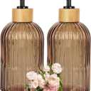 Ulable Amber Glass Soap Dispenser with Pump, 2 Pack 13.5oz Vertical Stripe Design Hand Soap Dispenser for Hand Wash, Dish Wash, Elegant Dispenser for Bathroom and Kitchen