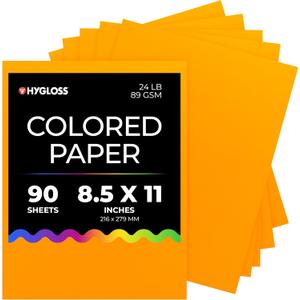 Hygloss Light Orange Colored Paper - 24 lb, 89 GSM, Acid-Free, Fade-Resistant, 8.5x11-Inch Letter Size Color Copy Paper, 90 Sheets
