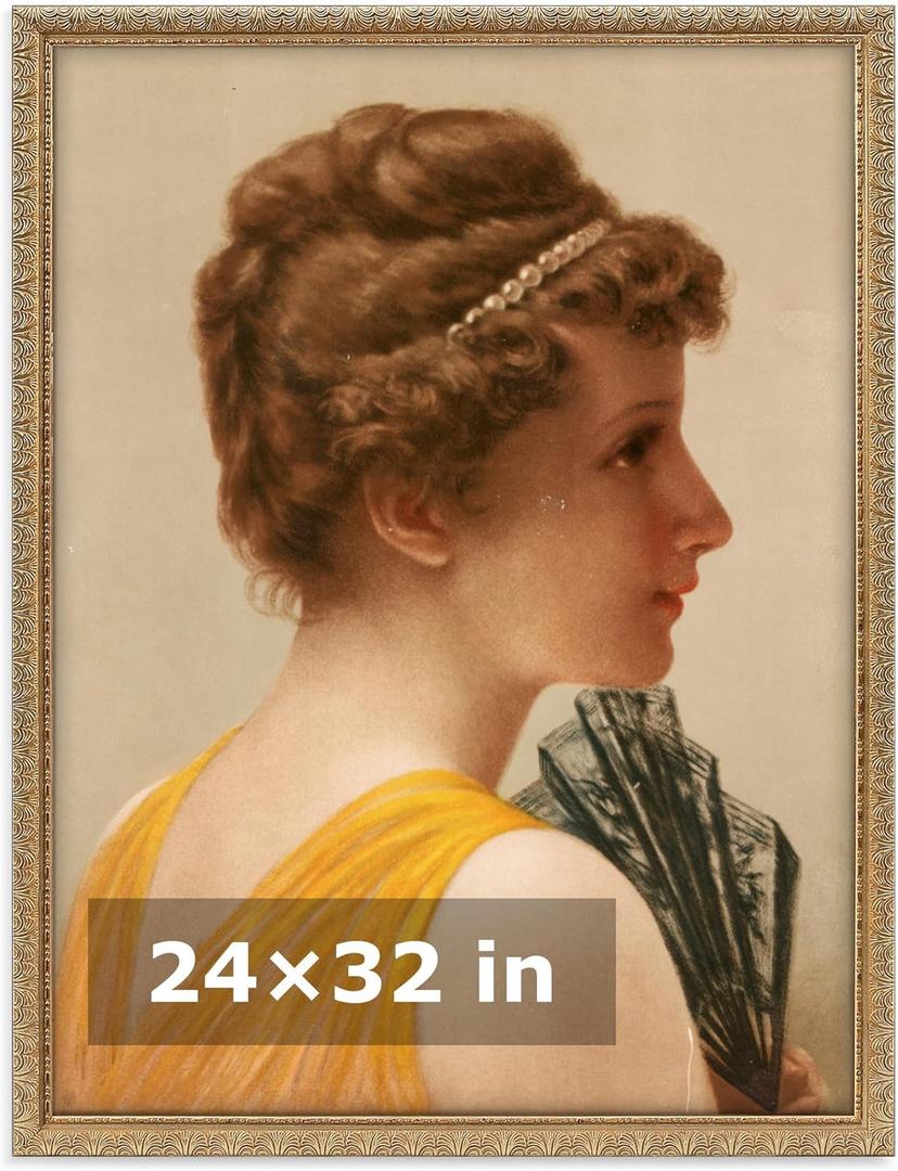 HLiWEGNS Vintage Gold 24x32 Frame, Single Frame, Wood Poster Frame with Gold Finish for 24 x 32 Poster, Antique Ornate Frame for Wall Decor, Gallery Artwork, Photo Display