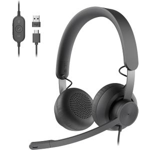 Logitech Zone 750 Wired On-Ear Headset with Advanced Noise-canceling Microphone, Simple USB-C and Included USB-A Adapter, Plug-and-Play Compatibility for All Devices