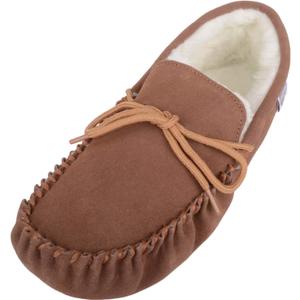 SNUGRUGS Men's Alfie Wool Lined Suede Sole Moccasin Slipper 12