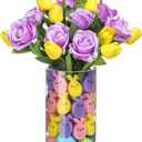 20 Artificial Tulip and Fake Rose with 60 Sponge Bunnies and Eggs Vase Filler Set, Spring Centerpiece Table Decor,Spring Home Indoor Decoration for Tables