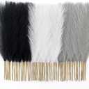 50pcs Pampas Grass 17in, Black and White Pampas Grass Artificial Fluffy Vase Filler Flower Arrangement for Home Party Living Room Decor(Black & Grey & White)