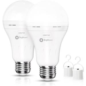 A70 Rechargeable Emergency Light Bulbs, 40W Equivalent, 7W 1200mAh 6500K Daylight White 620LM Battery Operated Backup Light Bulbs for Home, Lamps, Power Outages, Camping, Hurricane, 2PC