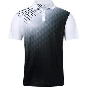 uideazone Mens Golf Shirt Dry Fit Athletic Polo Shirts Moisture Wicking Performance 3D Print Short Sleeve (White)