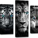 DOARTDO Black and White Animal Canvas Wall Art 5 Pieces Blue Eyes Eagle Bear Tiger Wolf Lion Pictures Animal Painting Artwork Living Room Kids Room Decor Frame (8x14inx2 8x18inx2 8x22inx1)